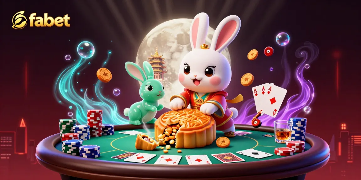 Engage with fabet's immersive gambling scene featuring moon rabbits and poker elements.