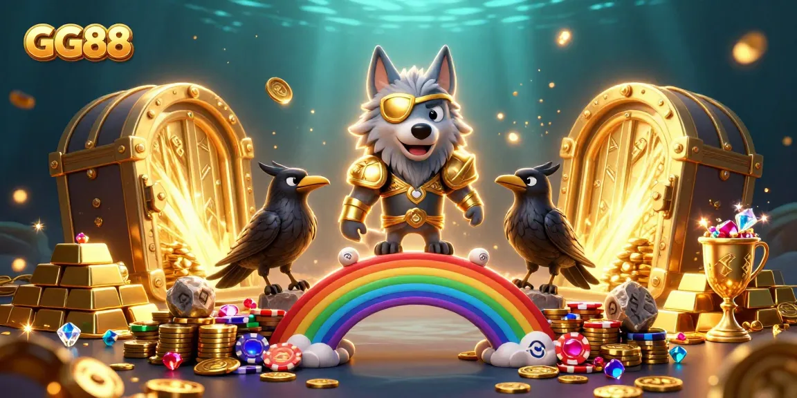 Experience the thrilling world of GG88 with Odin, ravens, and dazzling treasures in this vibrant casino scene.