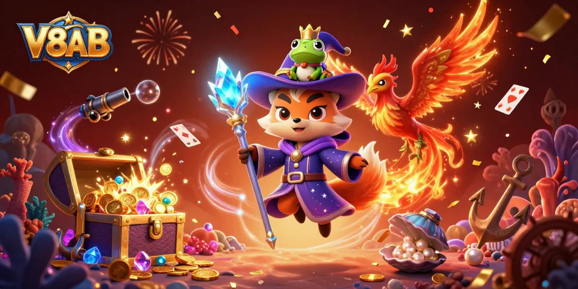 V8AB offers thrilling gaming experiences with magical characters and underwater treasures in a vibrant scene.
