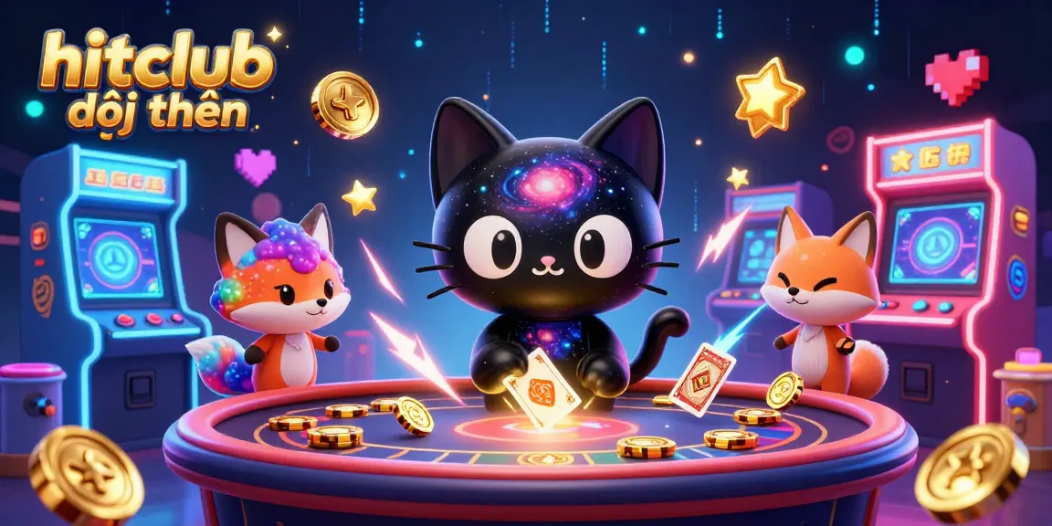 Experience hitclub đổi thưởng with colorful casino elements and vibrant 3D characters in an engaging cosmic setting.