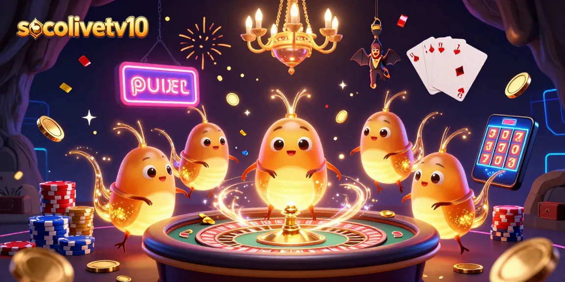 Experience the thrill of socolivetv10 with animated glowworms illuminating a vibrant casino scene.