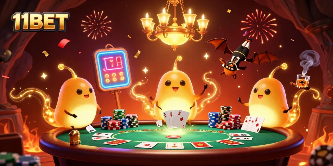 Experience the vibrant excitement of 11BET with glowworms illuminating a casino scene.