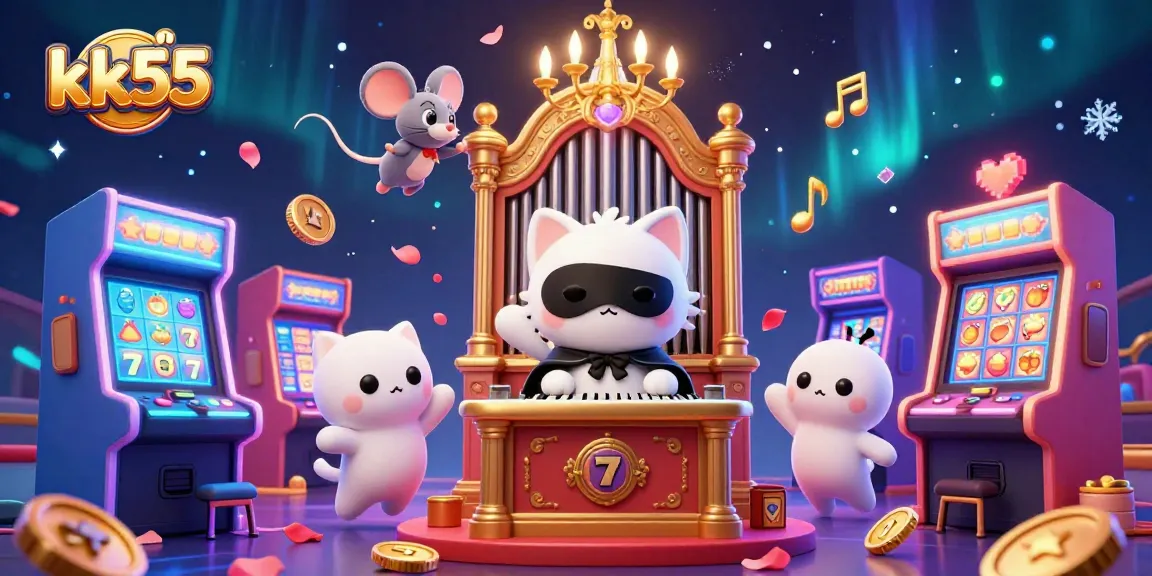 Experience the excitement of kk55 with a vibrant 3D casino scene showcasing unique game elements and characters.