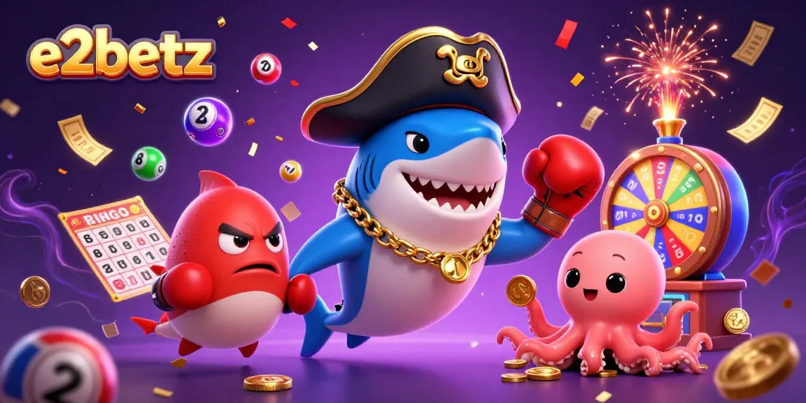 Get ready to win big with e2betz in this vibrant casino-themed illustration featuring dynamic game elements!